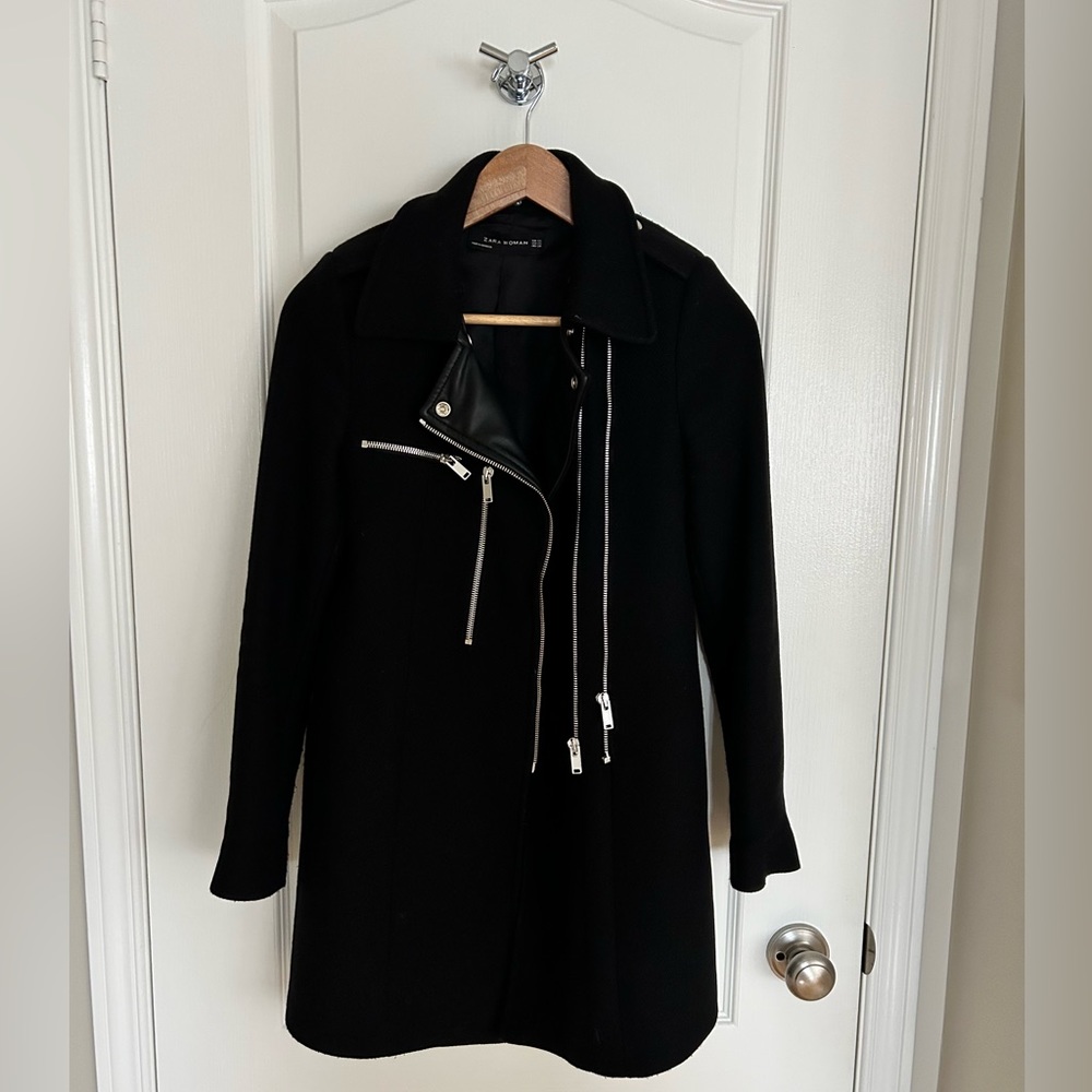 ZARA Coat Zips Moto Edgy Faux Leather